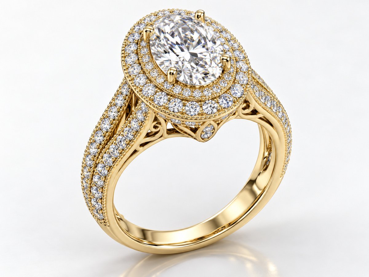 Oval double-halo engagement ring